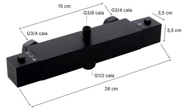 Erga Therm, nástenná sprchová termostatická batéria 150mm, čierna matná, ERG-YKA-BW.GB-THERM-BLK