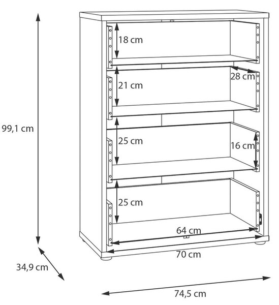 KOMODA, svetlosivá, 75/99/35 cm Carryhome - Online Only spálne, Online Only
