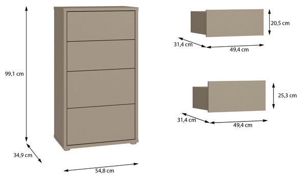 KOMODA, taupe, 55/99/35 cm Carryhome - Online Only spálne, Online Only