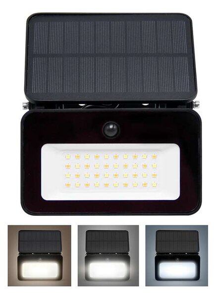 LED solárny reflektor so senzorom WL913, čierna