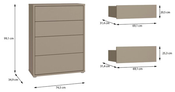 KOMODA, taupe, 75/99/35 cm Carryhome - Online Only spálne, Online Only