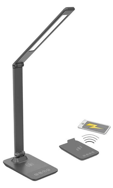 LED stolná lampička WO55-G s bezdrôtovým nabíjaním, sivá