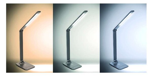LED stolná lampička WO55-G s bezdrôtovým nabíjaním, sivá