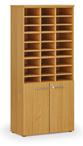 Triediaci regál s dverami PRIMO WOOD, 800 x 420 x 1781 mm, 27 priehradok, buk