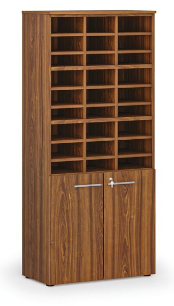 Triediaci regál s dverami PRIMO WOOD, 800 x 420 x 1781 mm, 27 priehradok, orech