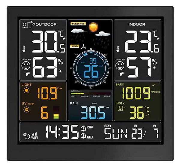 Profesionálna meteostanica TE93 WiFi, čierna