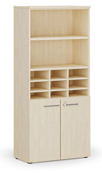 Triediaci regál s dverami PRIMO WOOD, 800 x 420 x 1781 mm, 9 priehradok, breza