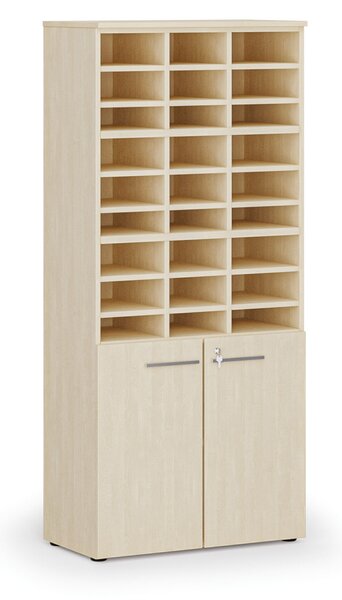 Triediaci regál s dverami PRIMO WOOD, 800 x 420 x 1781 mm, 27 priehradok, breza