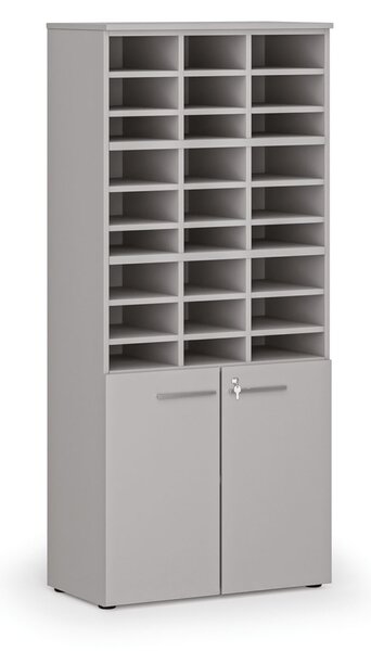 Triediaci regál s dverami PRIMO GRAY, 800 x 420 x 1781 mm, 27 priehradok, sivý