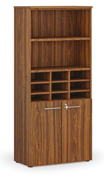 Triediaci regál s dverami PRIMO WOOD, 800 x 420 x 1781 mm, 9 priehradok, orech