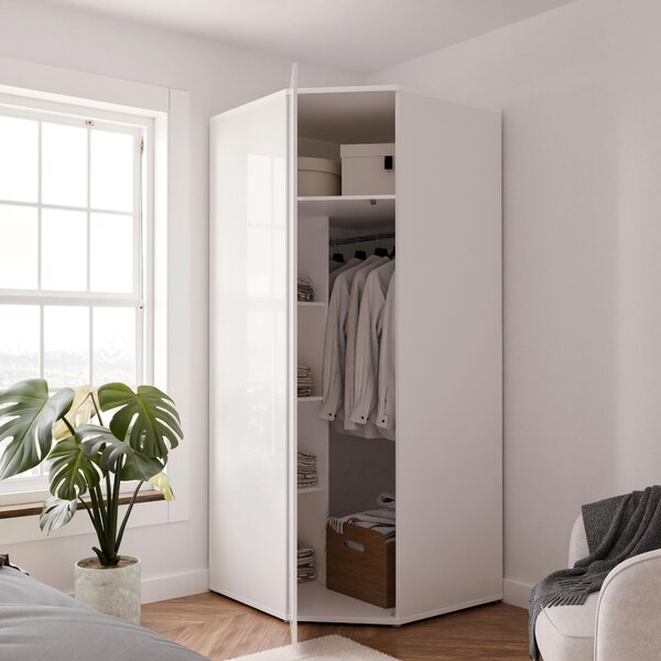 ROHOVÁ ŠATNÍKOVÁ SKRIŇA, biela, biela s vysokým leskom, 92/214/92 cm Carryhome - Skrine, Online Only