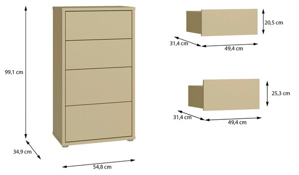KOMODA, svetložltá, 55/99/35 cm Carryhome - Online Only spálne, Online Only