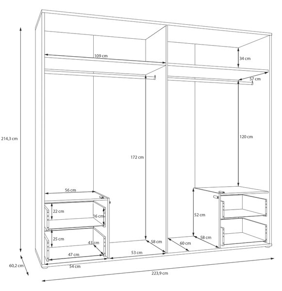 SKRIŇA S OTOČNÝMI DVERAMI, biela, 224/214/60 cm Carryhome - Skrine, Online Only
