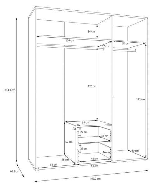 SKRIŇA S OTOČNÝMI DVERAMI, biela, biela s vysokým leskom, 169/214/60 cm Carryhome - Skrine, Online Only