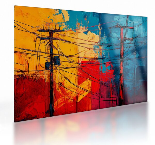Sklenený obraz - Abstraktné elektrické vedenie (70x50 cm)