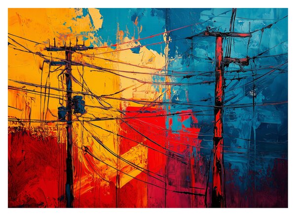 Sklenený obraz - Abstraktné elektrické vedenie (70x50 cm)