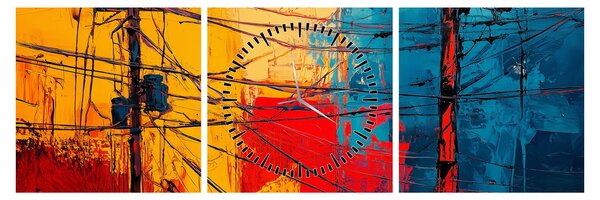 Obraz - Abstraktné elektrické vedenie (s hodinami) (90x30 cm)