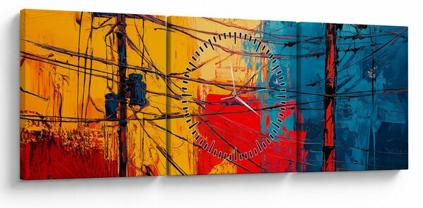 Obraz - Abstraktné elektrické vedenie (s hodinami) (90x30 cm)