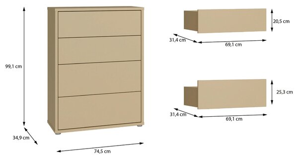 KOMODA, svetložltá, 75/99/35 cm Carryhome - Online Only spálne, Online Only
