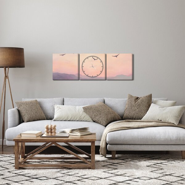 Obraz - Hejno vtákov II. (s hodinami) (90x30 cm)