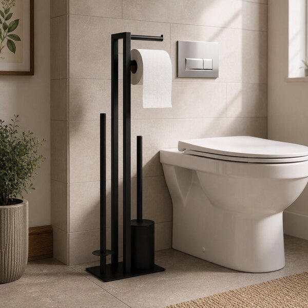 MODERNHOME Stojan na toaletný papier s držiakom a WC kefou Giro čierny