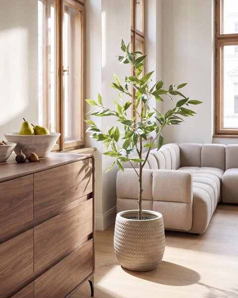 Umelá rastlina v kvetináči zelená syntetický materiál 120 cm eukalyptus doplnky do interiéru