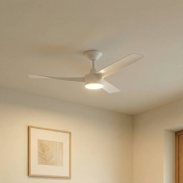 Lucande Stropný ventilátor Airona s LED osvetlením, biely, DC, tichý,, Biela / opálová, Obývacia izba / jedáleň, Plast, Moderný