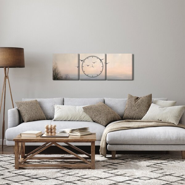 Obraz - Hejno vtákov (s hodinami) (90x30 cm)