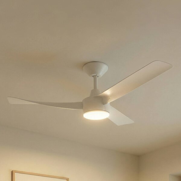 Lucande Stropný ventilátor Airona s LED osvetlením, biely, DC, tichý,, Biela / opálová, Obývacia izba / jedáleň, Plast, Moderný
