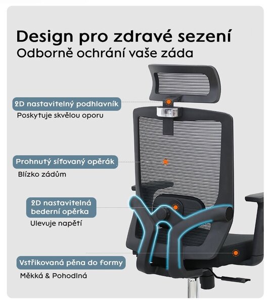 Kancelárska ergonomická stolička Neoseat BRENDA — čierna, nosnosť 150 kg