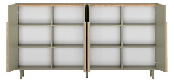 Komoda Amilio 200 cm na nožičkách - eukalyptus / dub baltic dune / úchytky dub prírodný