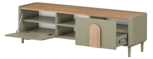 TV skrinka Amilio 170 cm na nožičkách - eukalyptus / dub baltic dune / úchytky dub prírodný
