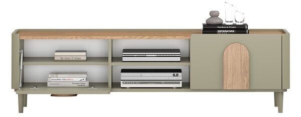 TV skrinka Amilio 170 cm na nožičkách - eukalyptus / dub baltic dune / úchytky dub prírodný