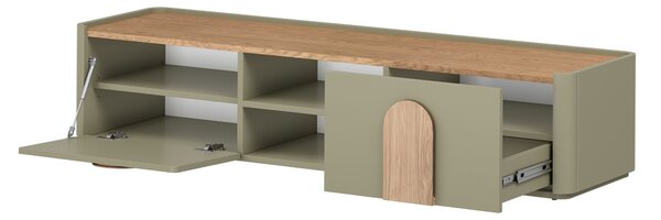 TV skrinka so zásuvkou Amilio 170 cm - eukalyptus / dub baltic dune / úchytky dub prírodný