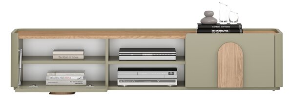 TV skrinka so zásuvkou Amilio 170 cm - eukalyptus / dub baltic dune / úchytky dub prírodný
