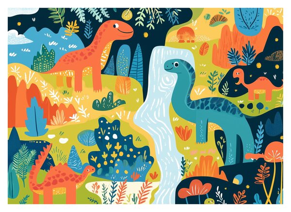 Sklenený obraz - Veselí dinosaury (70x50 cm)