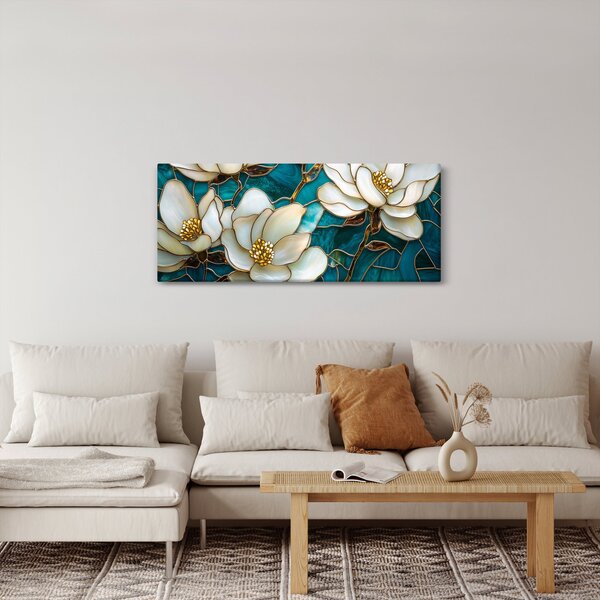 Obraz - Vitráž s magnóliou (120x50 cm)