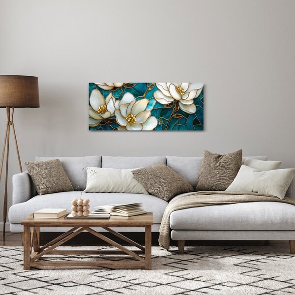 Obraz - Vitráž s magnóliou (120x50 cm)