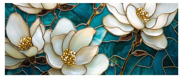 Obraz - Vitráž s magnóliou (120x50 cm)