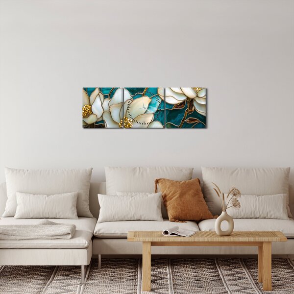Obraz - Vitráž s magnóliou (s hodinami) (90x30 cm)