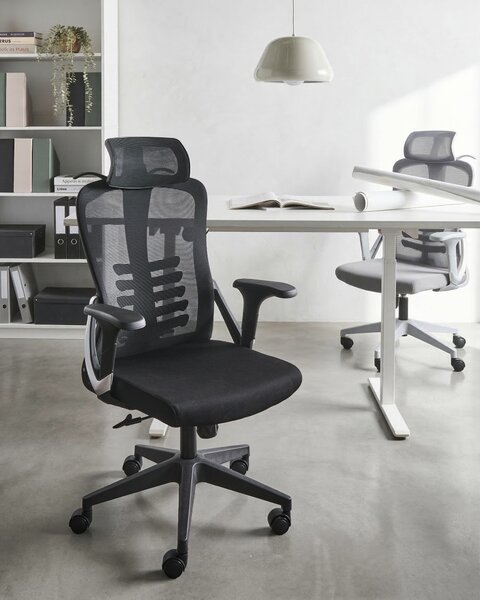 Kancelárska stolička čierna sieťovinové naklápacie operadlo nastaviteľná výška podrúčky moderné ergonomické kancelárske kreslo