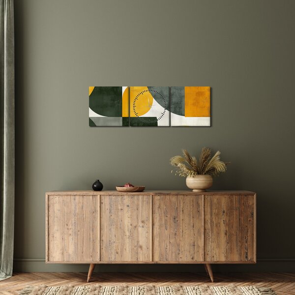 Obraz - Abstrakcia v olivovej farbe (s hodinami) (90x30 cm)