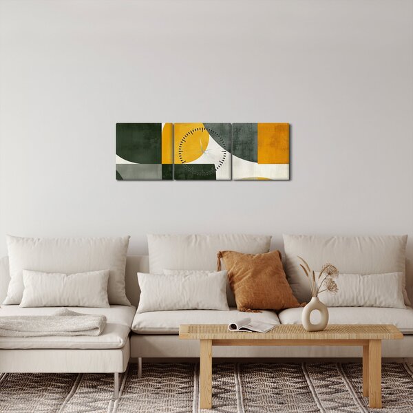 Obraz - Abstrakcia v olivovej farbe (s hodinami) (90x30 cm)