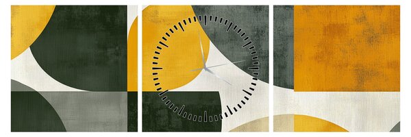 Obraz - Abstrakcia v olivovej farbe (s hodinami) (90x30 cm)
