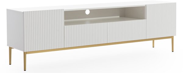 TV stolík Nicole 200 cm s otvorenou policou - biely mat / zlatá