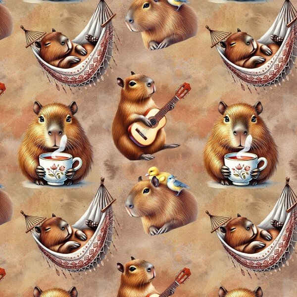 Metráž Teplákovina digital - Kapybara s gitarou