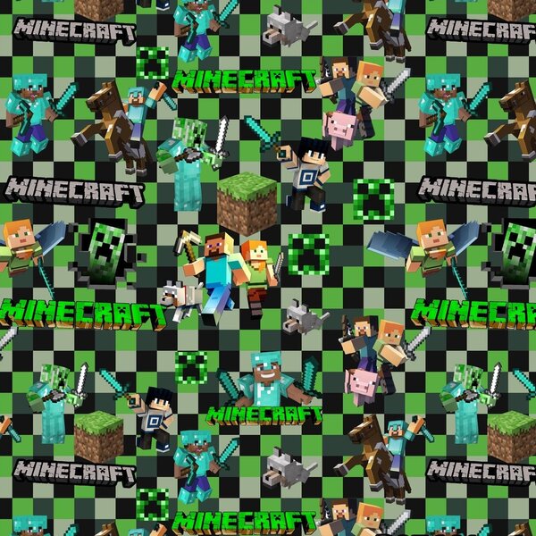 Metráž Teplákovina digital - Minecraft Squares zelená