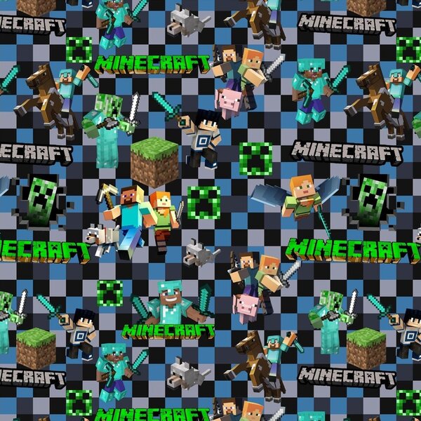 Metráž Teplákovina digital - Minecraft Squares modrá