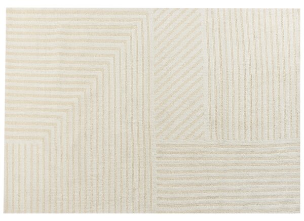 Koberec béžový vlnený 160 x 230 cm pásikavý vzor jednofarebný moderný minimalistický koberec obývacia izba spálňa