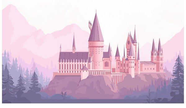 Tapeta čarovný ružový hrad v horách